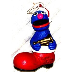 Vintage Sesame Street Grover in Red Santa Boot Christmas Tree Ornament 4”